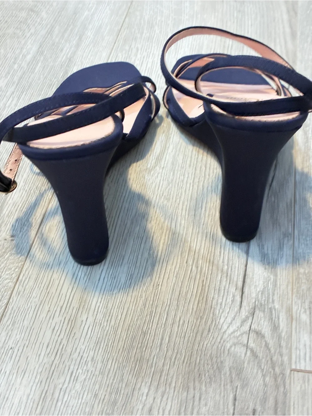 J.Crew Navy Peau de Soie Strappy Wedge Sandals Size 8.5